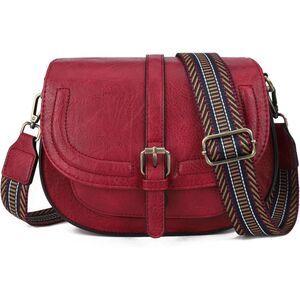 Women Burgundy Guitar Strap Imported Vegan Leather Small Saddle Crossbody Bags
